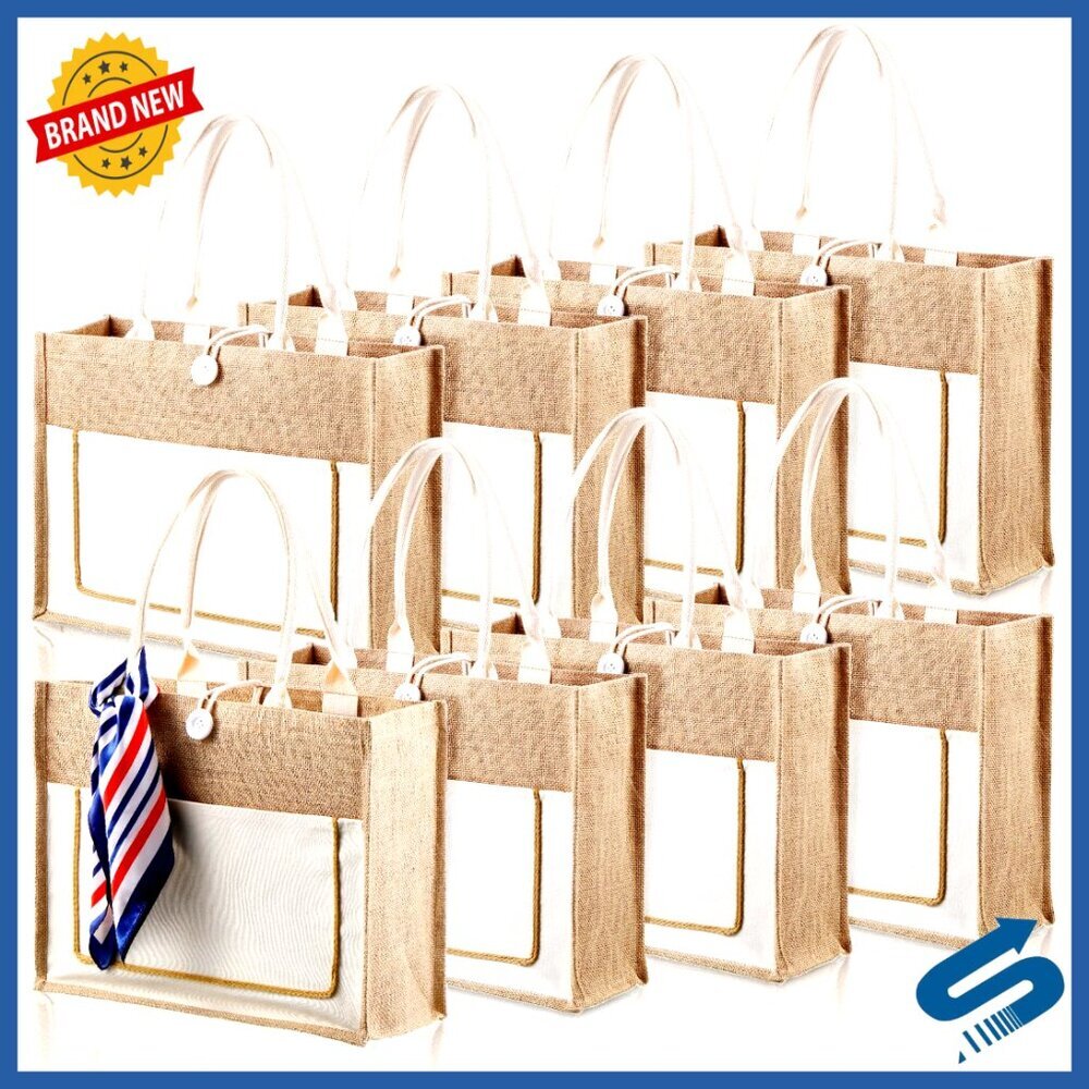 Reusable Jute Tote Bags Bulk Large Canvas Gift Bags for Wedding Travel